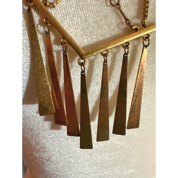 Long Crescent Dangle Retro Statement Necklace Vintage Gold Tone - Picture 9 of 9